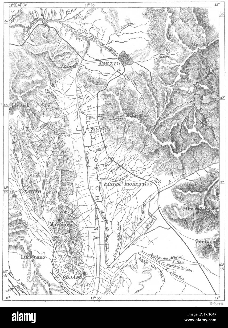 Italien: Val di Chiana, Kartenskizze, c1885 Stockfoto