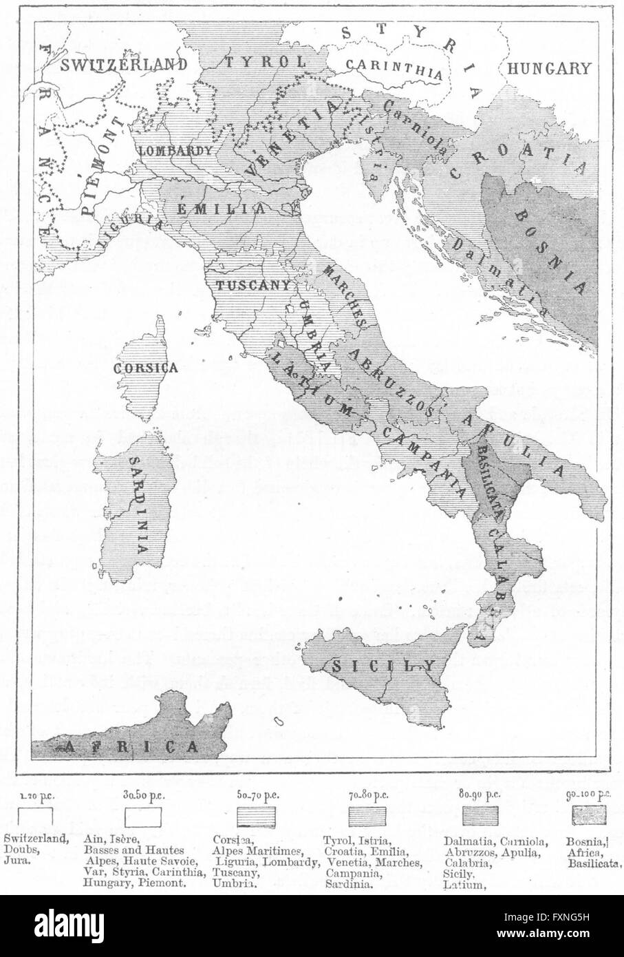 Italien: Bildungs-, Skizze Karte, c1885 Stockfoto