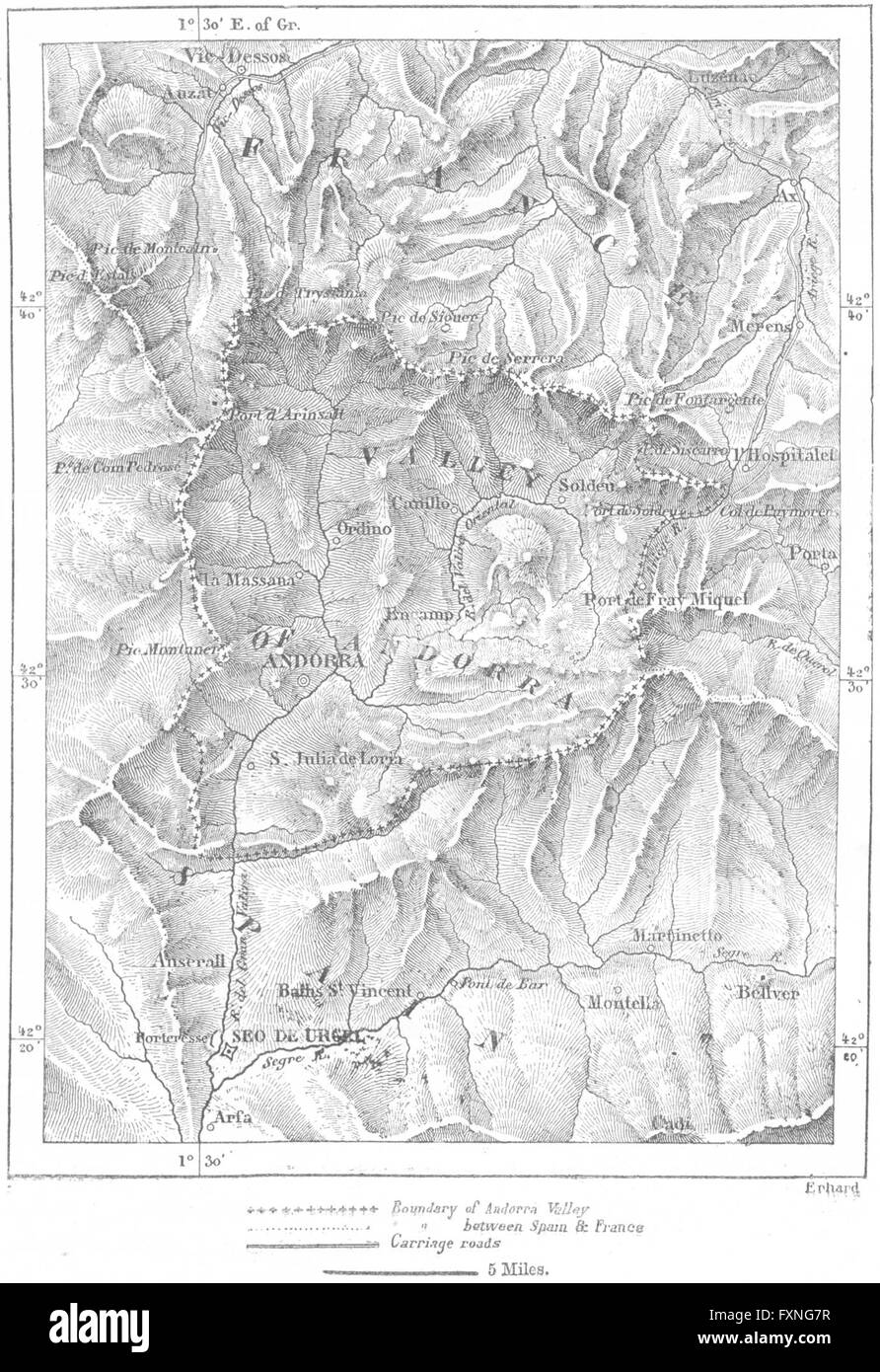 Spanien: Tal von Andorra, Kartenskizze, c1885 Stockfoto