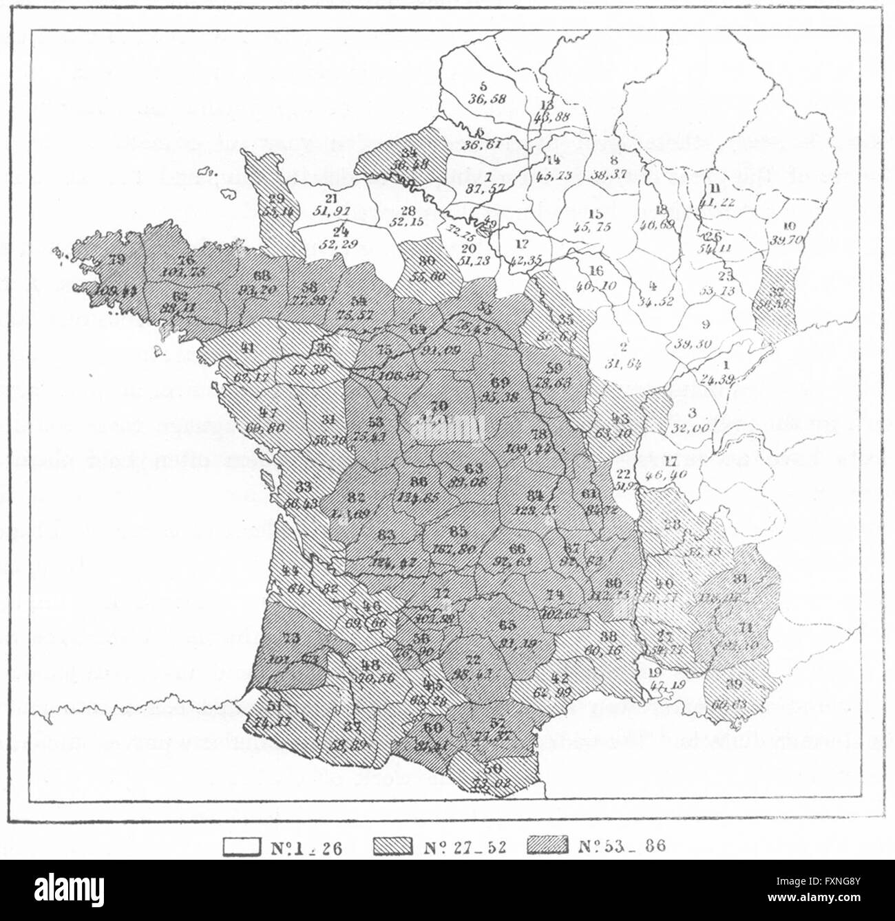 Frankreich: Höhe des Franzosen, Broca, Kartenskizze, c1885 Stockfoto