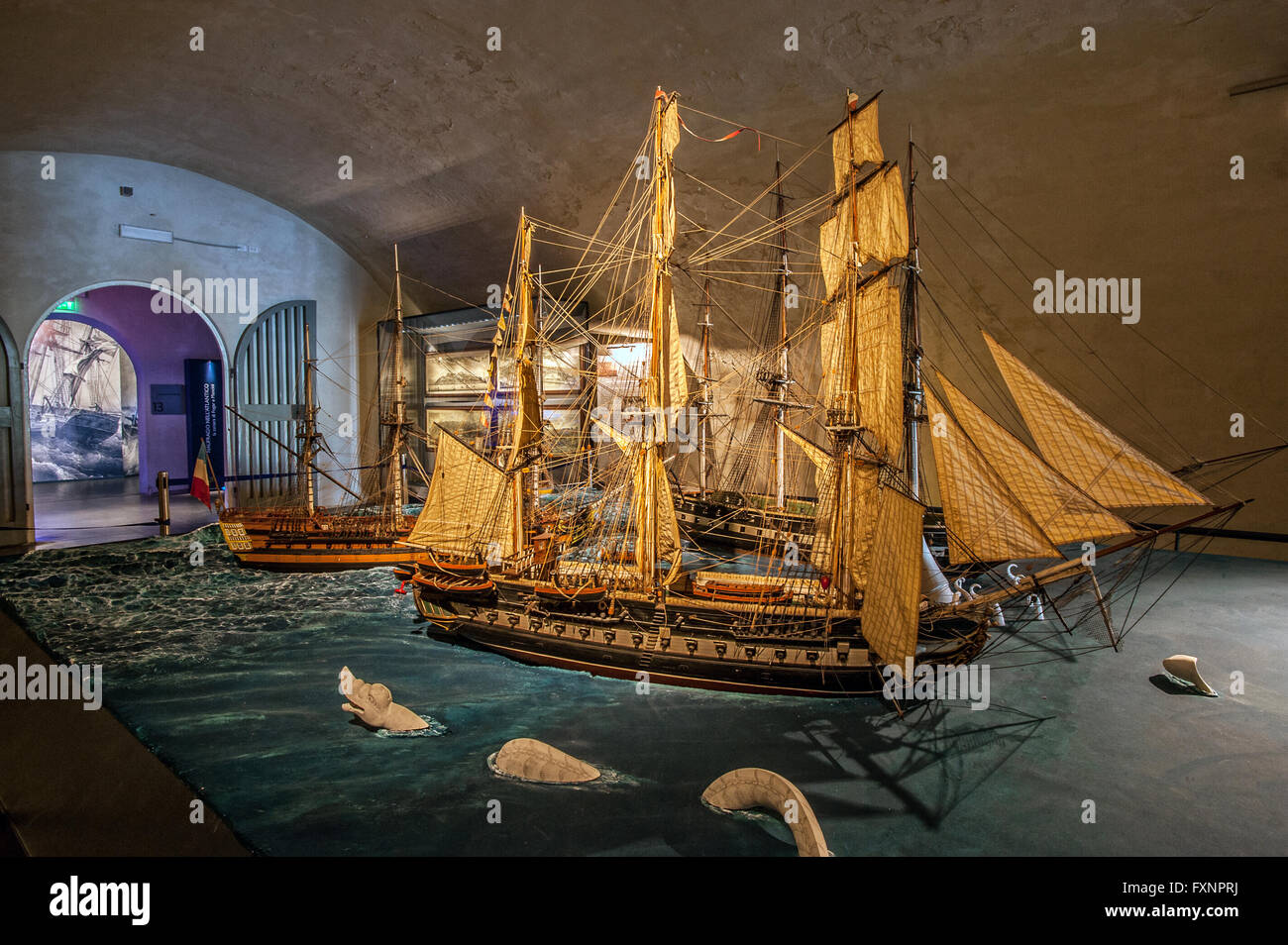 Italien Ligurien Genua Galata Museo Del Mare - Secon Floor - Modelle von Schiffen und Fregatten - Modell von Frankreich Vassel des zweiten Ranges aus 76 Geschütze späten XVIII Jahrhundert Stockfoto