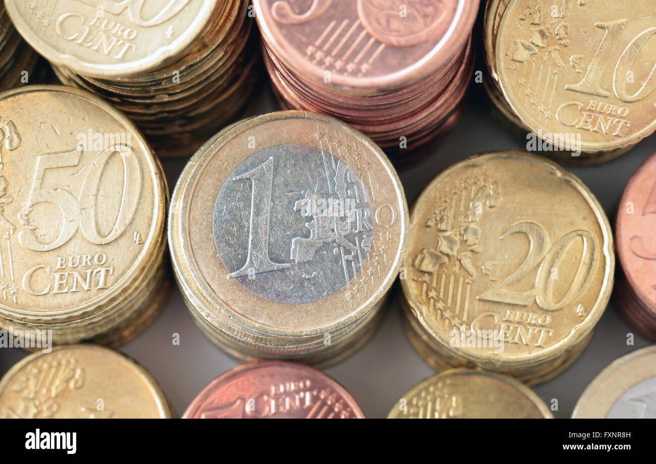 Nahaufnahme von Euro-Münzen Stockfoto