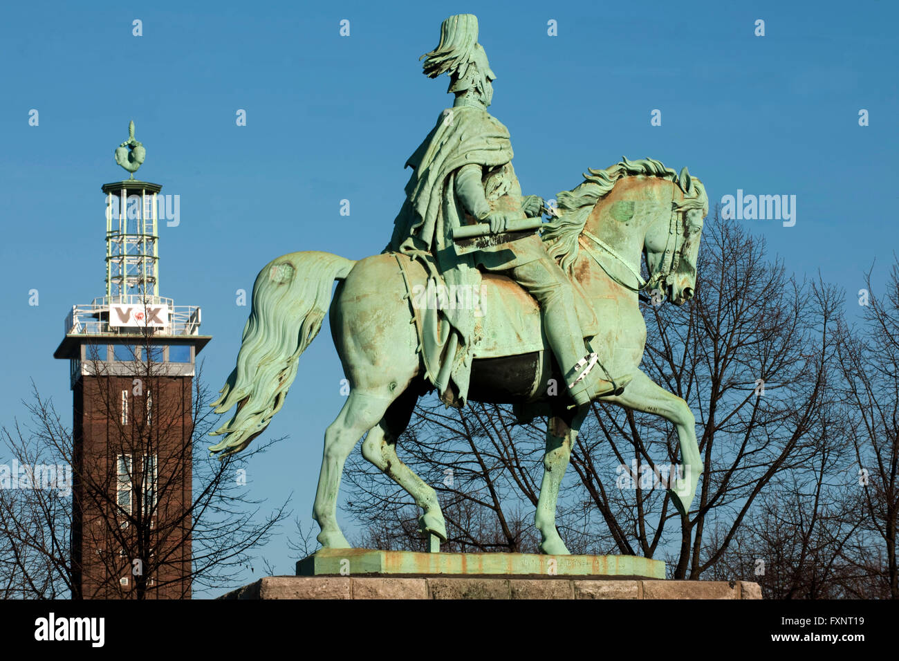 Köln, Reiterstandbild des Preussischen Königs Friedrich Wilhelm IV. Vom Bildhauer Gustav Blaeser eine der Rechtsrheinischen Nordse Stockfoto