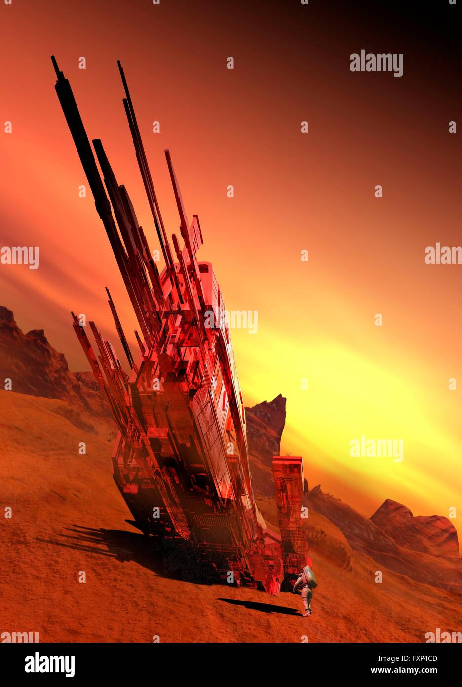 Raumschiff auf Planeten, Computer Bild. Stockfoto