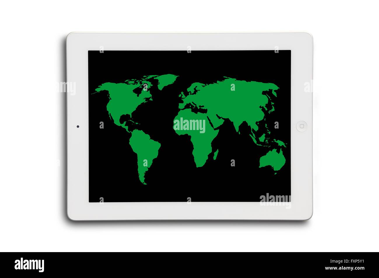 Weltkarte auf eine digital-Tablette, Studio gedreht. Stockfoto