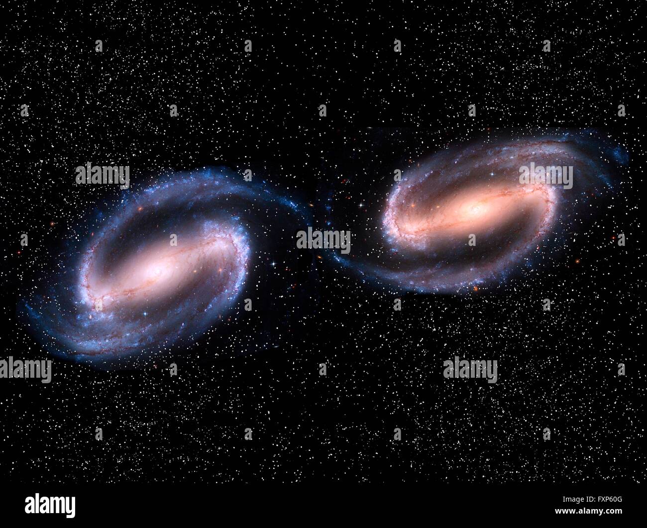 Kollidierende Galaxien, Computer-Grafik. Stockfoto