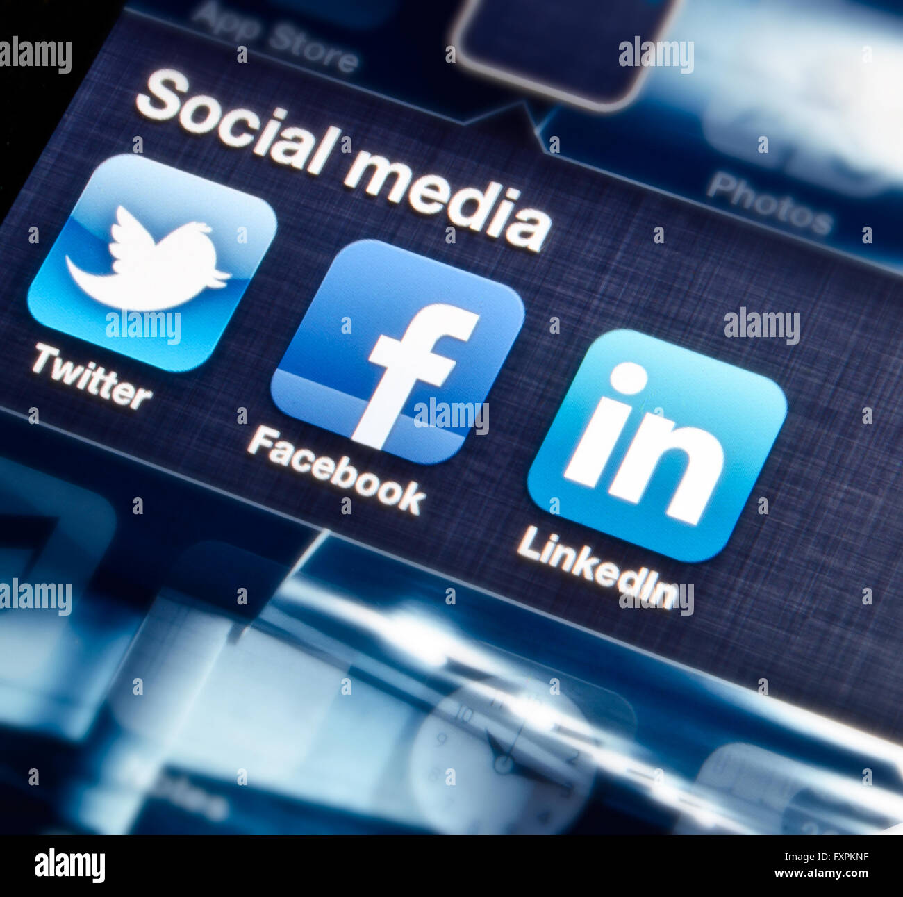 Social Media-Symbole auf Smartphone-Bildschirm Stockfoto