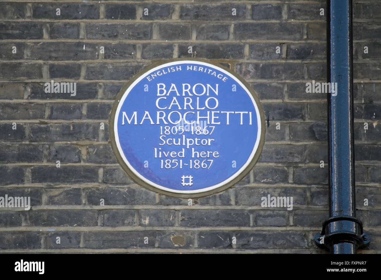 Englisches Erbe blaue Plakette markiert ein Haus aus dem 19. Jahrhundert Bildhauer Baron Carlo Marochetti, Onslow Square in London, england Stockfoto