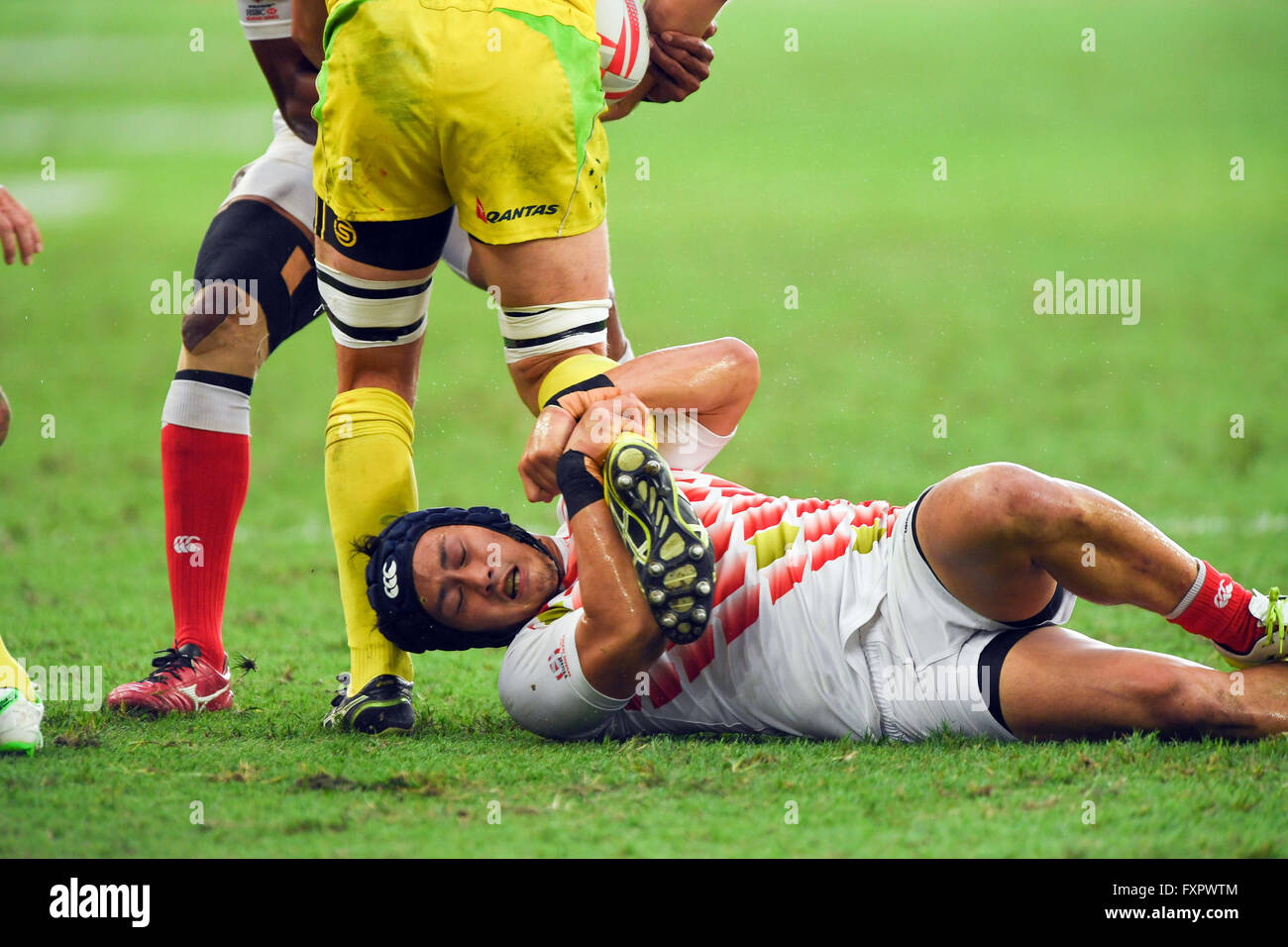 Masakatsu Hikosaka (JPN), APRL 16, 2016 - Rugby: HSBC Sevens World Series, Singapore Sevens Spiel Japan und Australien im National Stadium in Singapur. (Foto von Haruhiko Otsuka/AFLO) Stockfoto