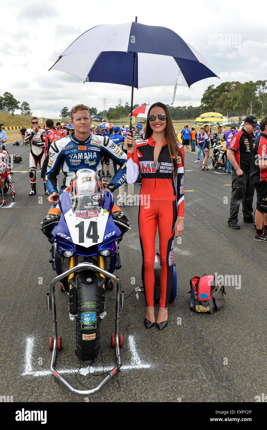 Motorsport-Park Sydney, Australien. 17. April 2016. Australische Superbike Meisterschaft Runde 3 Rennen 1. Rennen 1 zweiter Platz Glenn Allerton Yamaha Racing Team auf seiner Yamaha YZF-R1. © Aktion Plus Sport/Alamy Live-Nachrichten Stockfoto