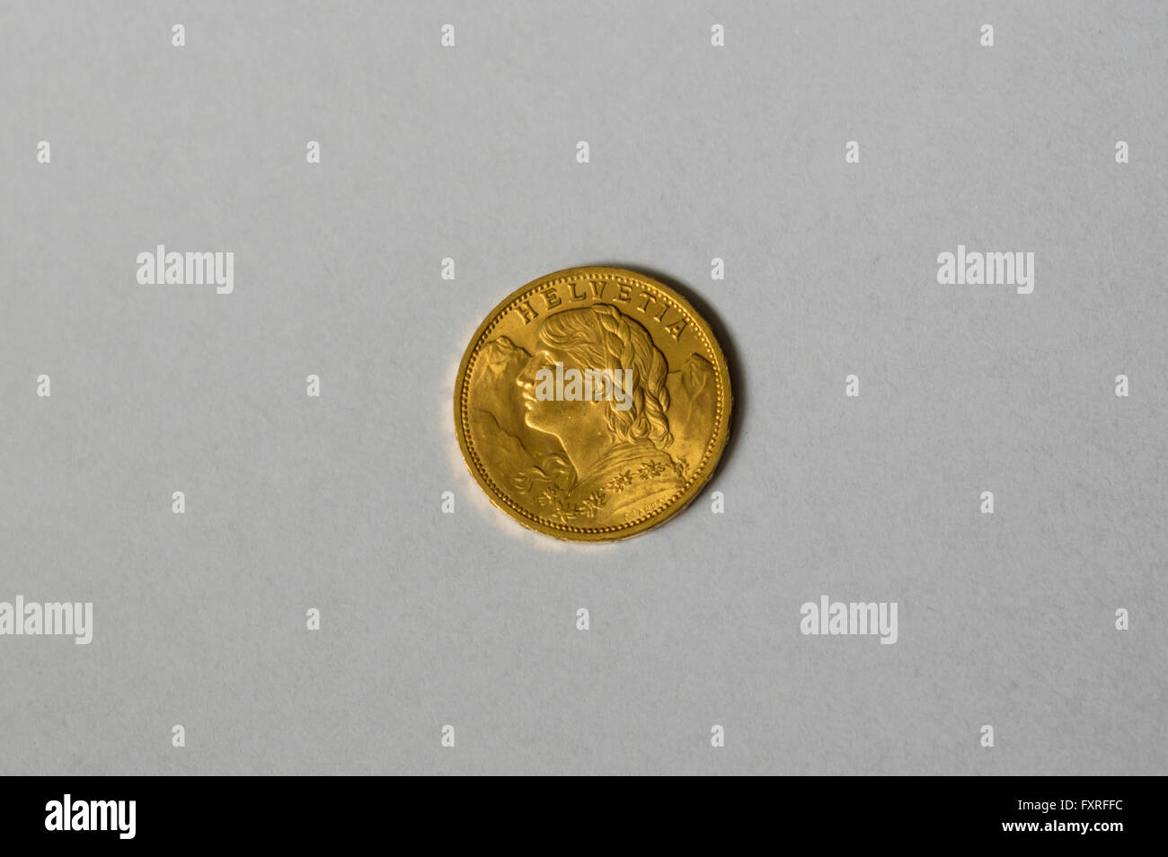 19. Jahrhundert Schweizer 20 Franken gold Münze, genannt Goldvreneli. Stockfoto