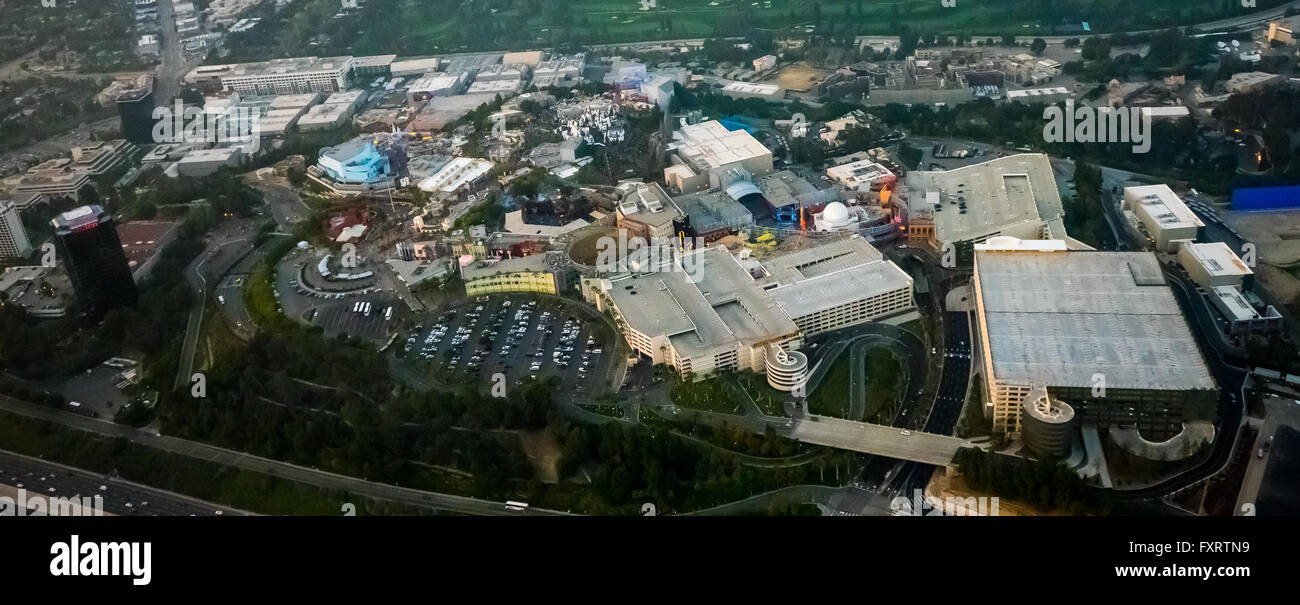 Luftaufnahme, im Abendlicht, Universal Studios, Universal Studios Hollywood, Los Angeles, Los Angeles County, Kalifornien, Stockfoto