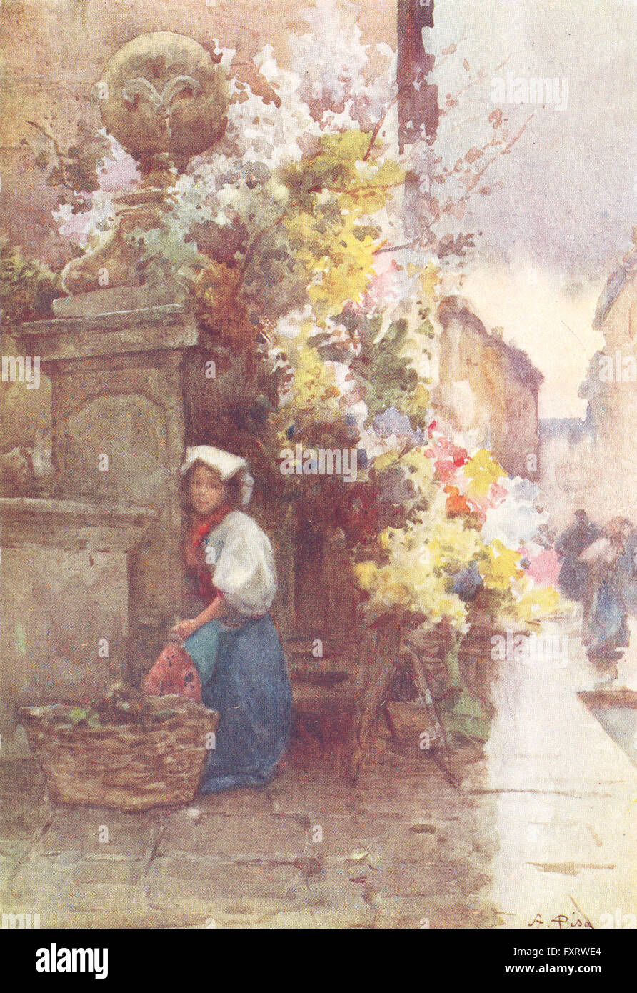 PIAZZA DI SPAGNA: Fuß Piazza di Spagna, nassen Tag, antique print 1905 Stockfoto