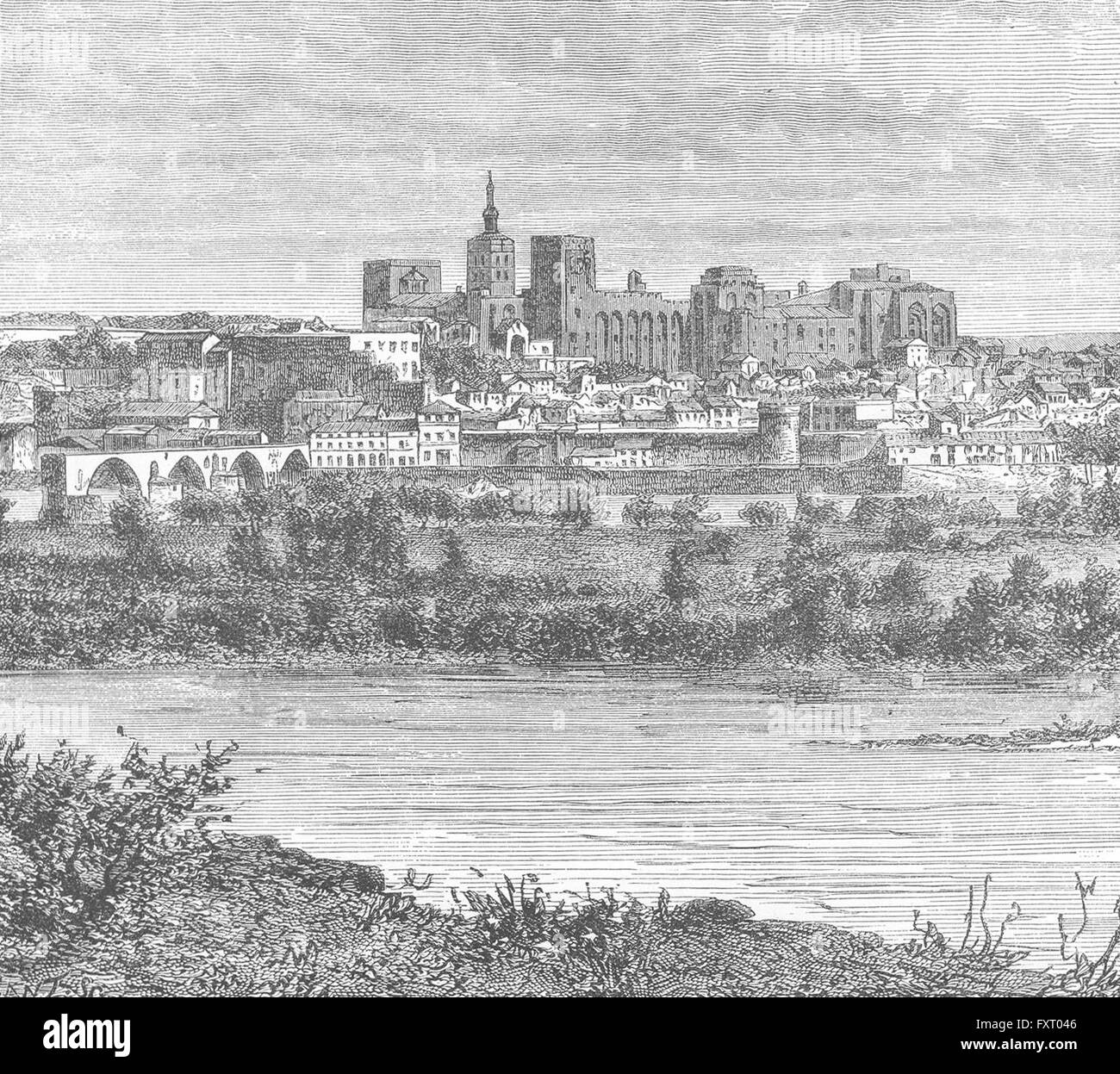 Frankreich: Avignon & Palast der Päpste, antique print c1885 Stockfoto