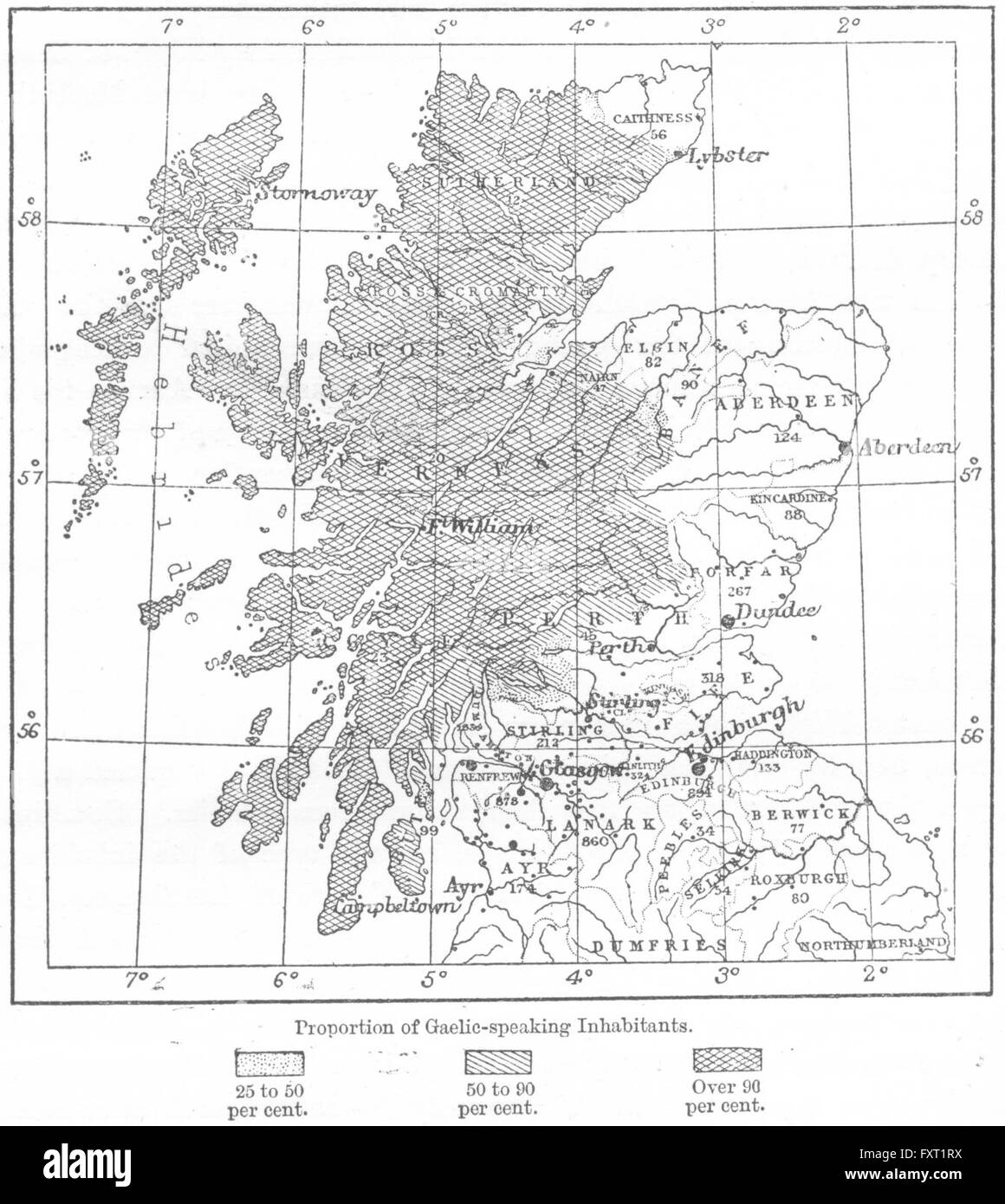 Schottland: Sprachliche, E Ravenstein, Kartenskizze, c1885 Stockfoto