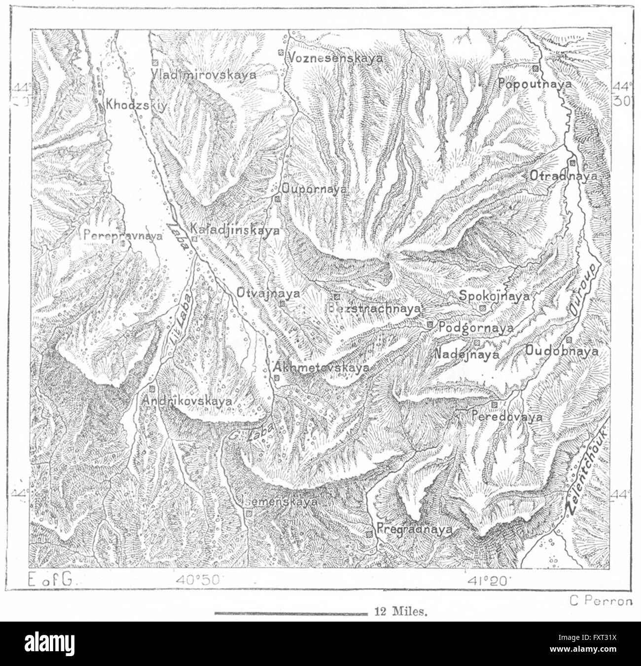 KUBAN-Becken: Täler der Erosion, skizzieren, Karte, c1885 Stockfoto