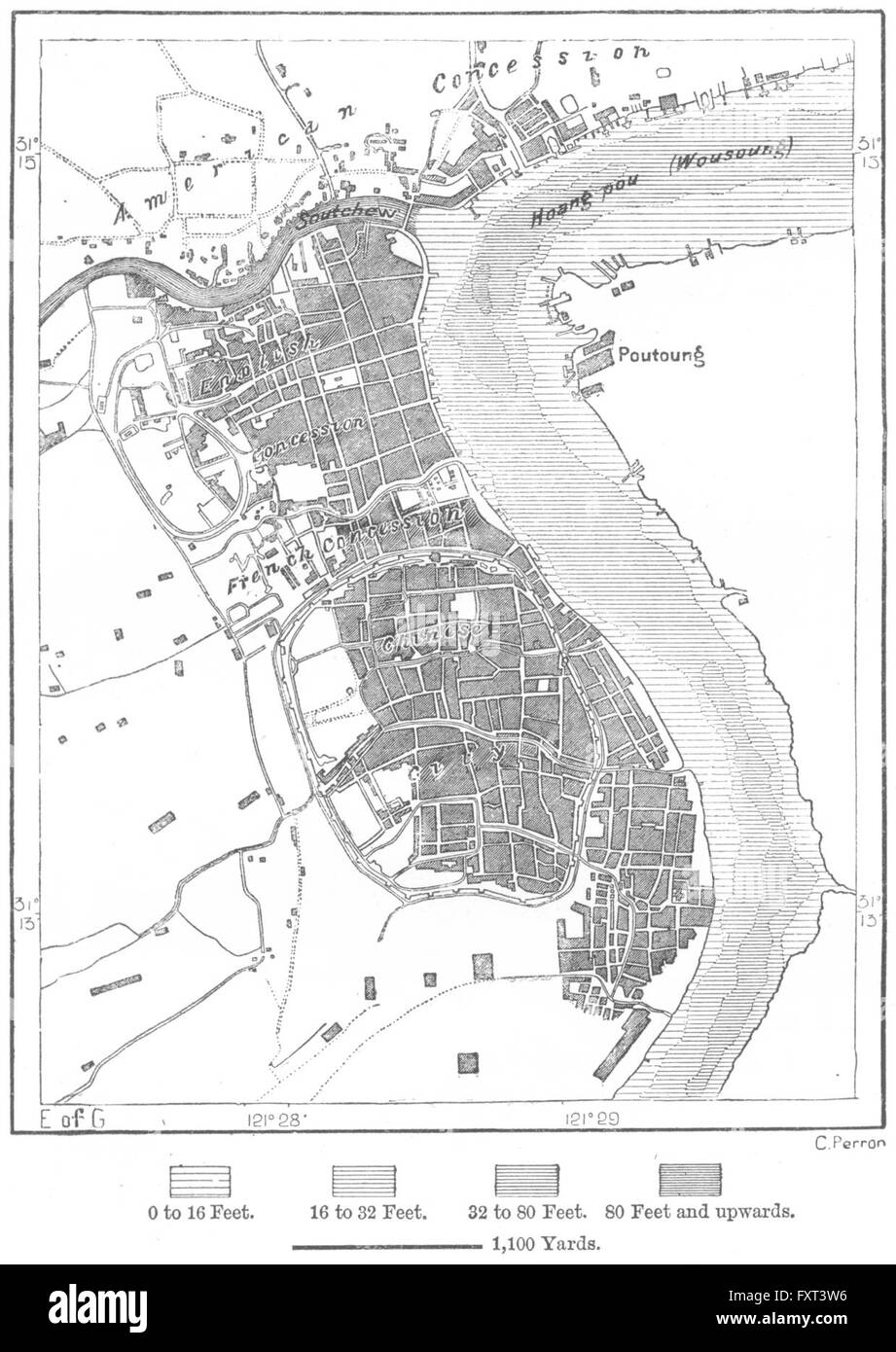 CHINA: Shanghai, Kartenskizze, c1885 Stockfoto