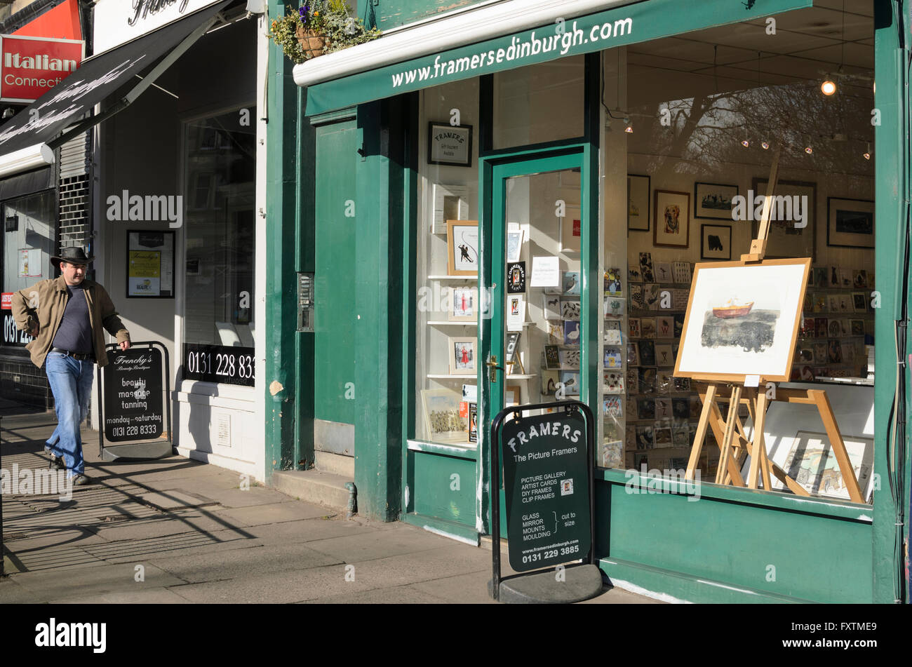 Bild Einrahmer Shop im Bruntsfield Bezirk von Edinburgh, Schottland