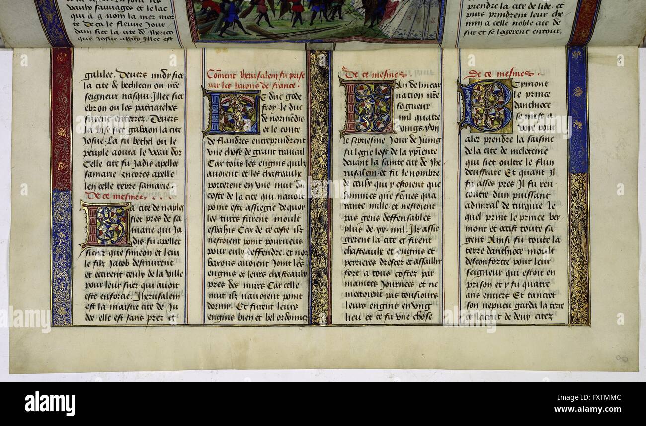 Cod. 2533, fol. 8r: Les Chroniques de Jérusalem Abrégées (Franz.): Initialen Und Randleisten Stockfoto