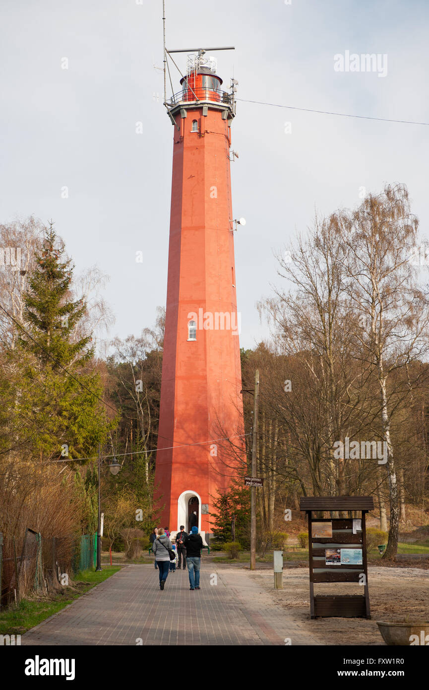 Roten Leuchtturm in Hel Stadt, roten Turm Gebäude außen, Touristen auf dem Weg zur Küste in Polen, Europa. Reisen Stockfoto