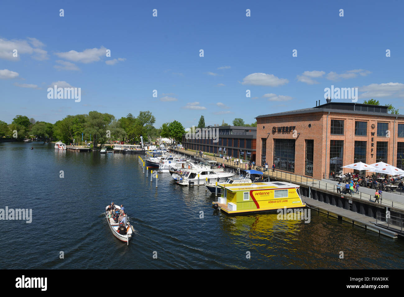Schiffsanleger, Havel, Wiemannwerft, Brandenburg an der Havel, Brandenburg, Deutschland Stockfoto