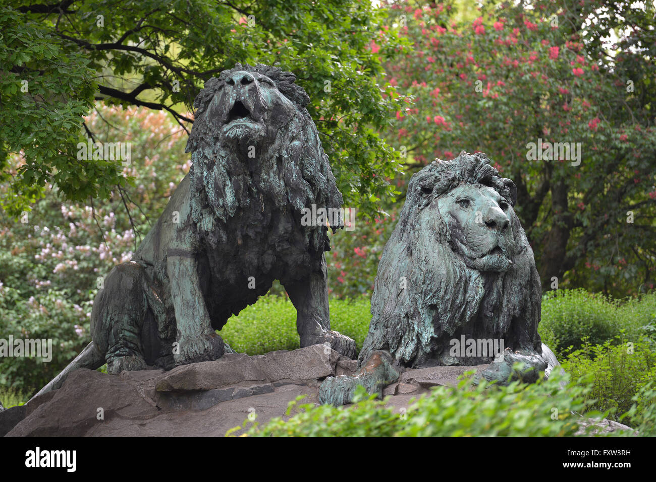 Loewen, Bronze, Tierpark, Friedrichsfelde, Berlin, Deutschland Stockfoto