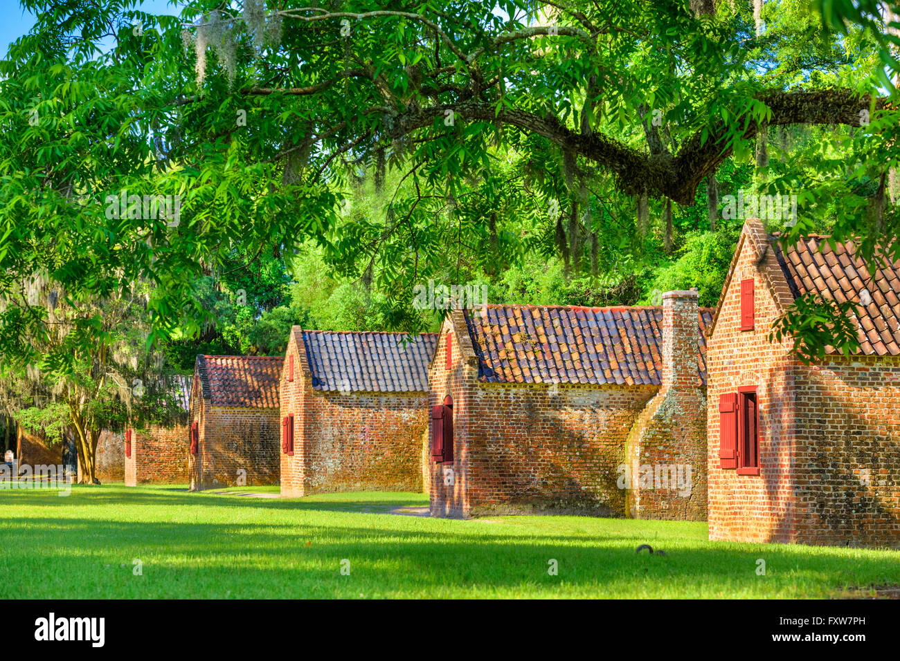 Erhaltene Plantage Slave Ferienhäuser in Charleston, South Carolina, USA. Stockfoto