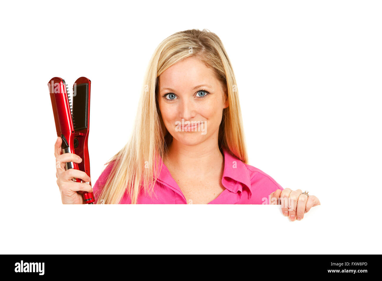 Friseur mit verschiedenen Tools, die isoliert auf weiss. Stockfoto