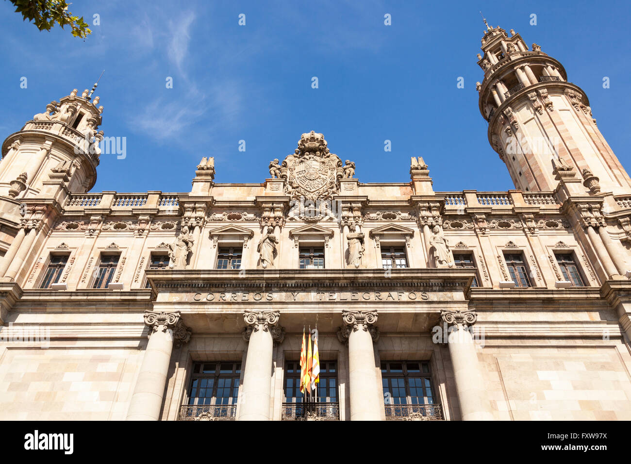 Postamt Correos y Telegrafos, Placa d ' Antonio Lopez, Barcelona, Spanien Stockfoto