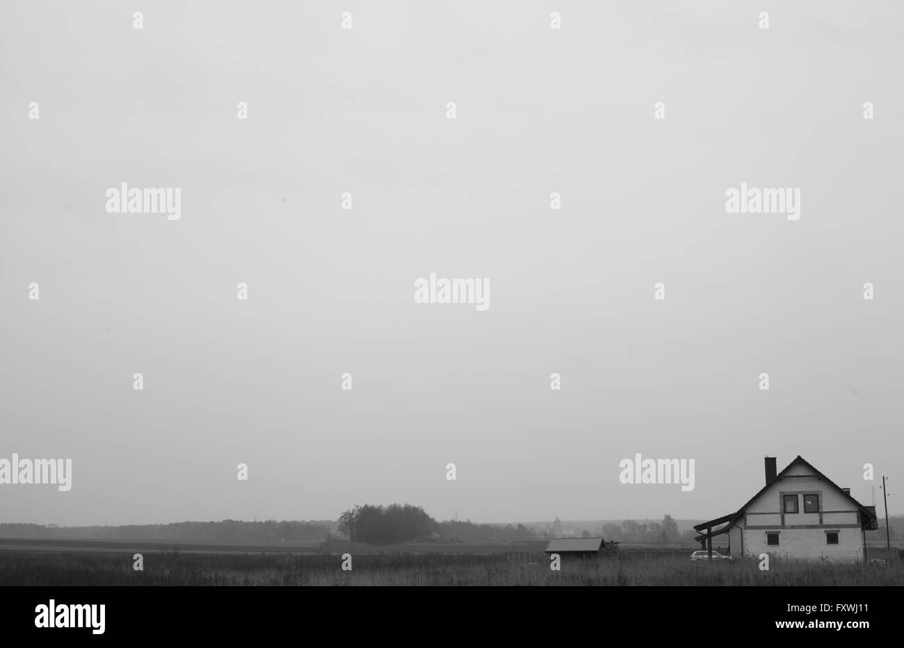 schwarze und weiße polnische Landschaft Stockfoto