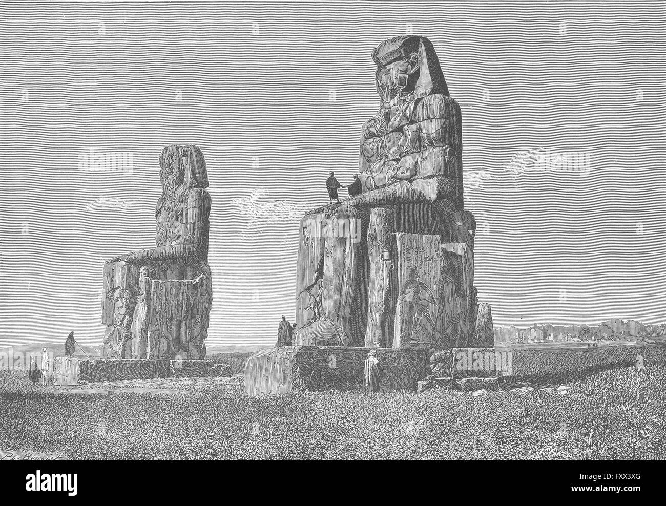 Ägypten: Kolossalstatuen des Memnon, antiken print c1885 Stockfoto