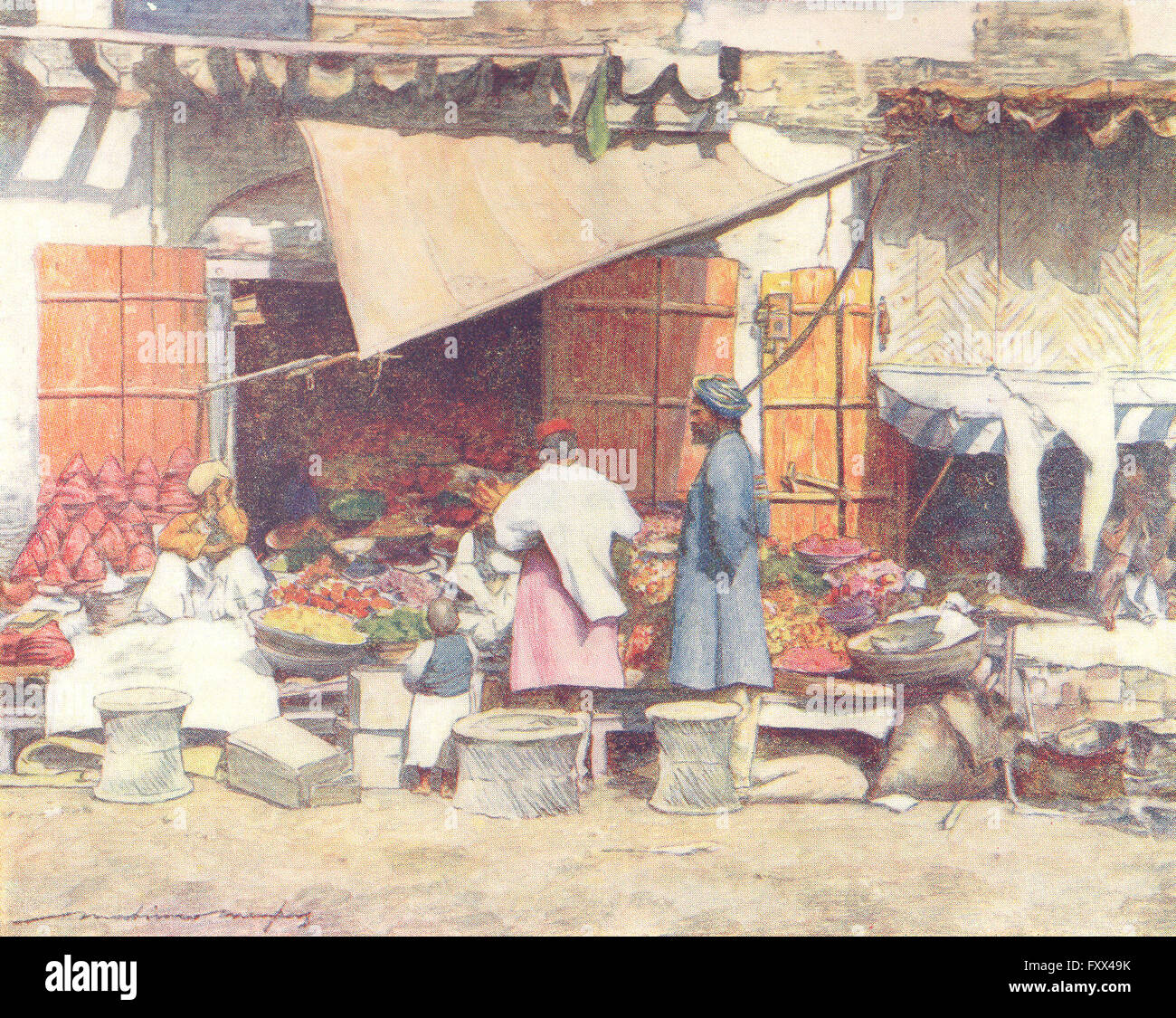 Indien: Ein Obst-Stall, antiken print 1905 Stockfoto