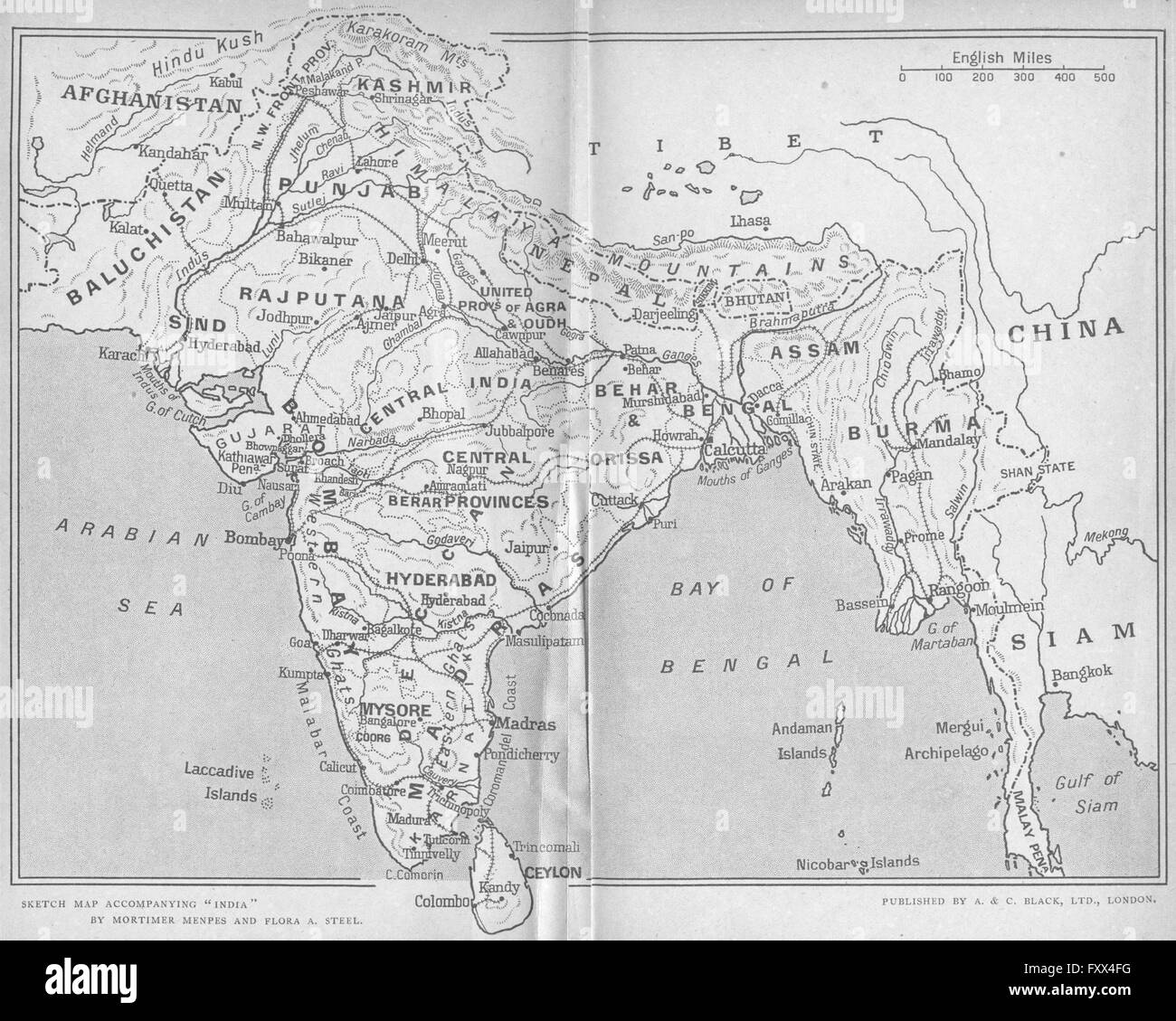 Indien: Kartenskizze, 1905 Stockfoto