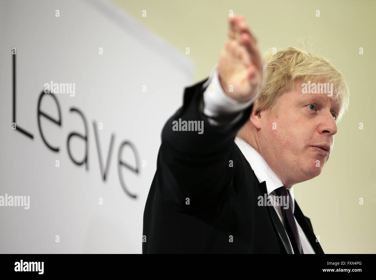 Newcastle Upon Tyne, TYNE AND WEAR/UK - verlassen 16. April 2016 - Bürgermeister von London Boris Johnson bei einer Abstimmung Rallye in Newcastle. Stockfoto