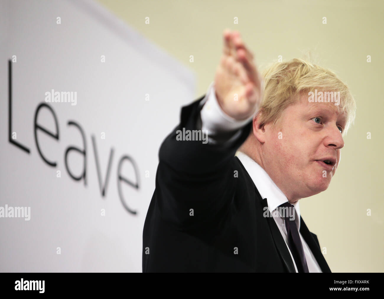 Newcastle Upon Tyne, TYNE AND WEAR/UK - verlassen 16. April 2016 - Bürgermeister von London Boris Johnson bei einer Abstimmung Rallye in Newcastle Stockfoto