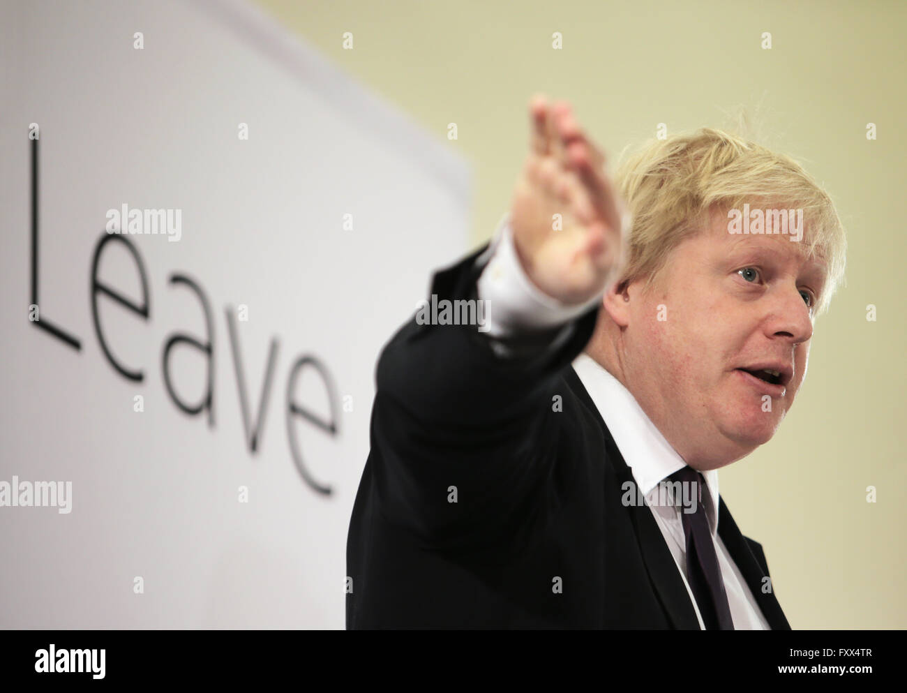 Newcastle Upon Tyne, TYNE AND WEAR/UK - verlassen 16. April 2016 - Bürgermeister von London Boris Johnson bei einer Abstimmung Rallye in Newcastle. Stockfoto