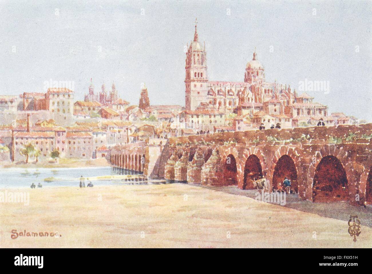 Spanien: Salamanca: linken Ufer des Tormes, antique print 1906 Stockfoto