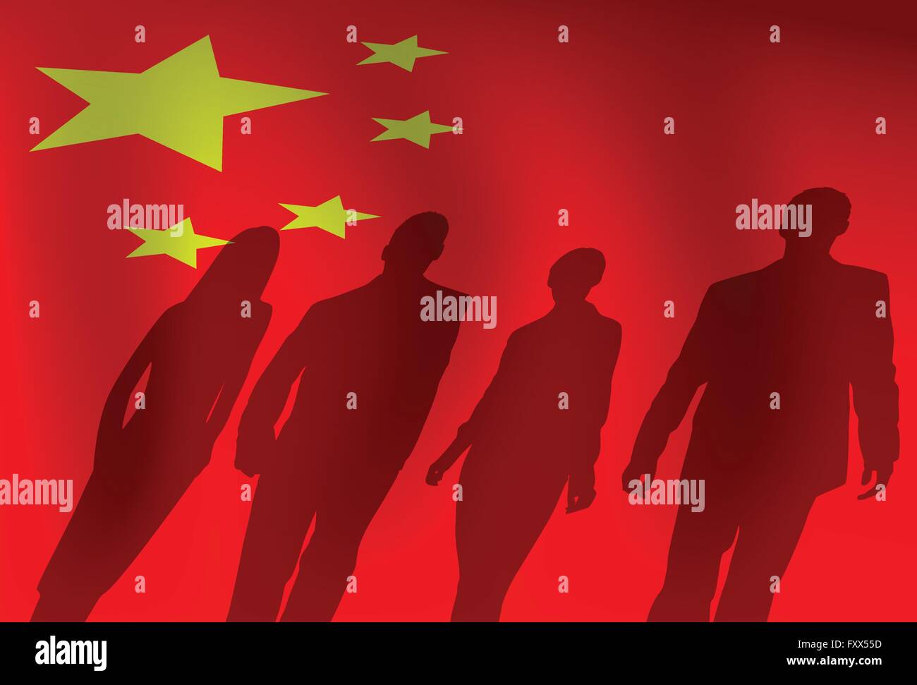 Silhouette Volksgruppe über chinesische Flagge Hintergrund Stock Vektor