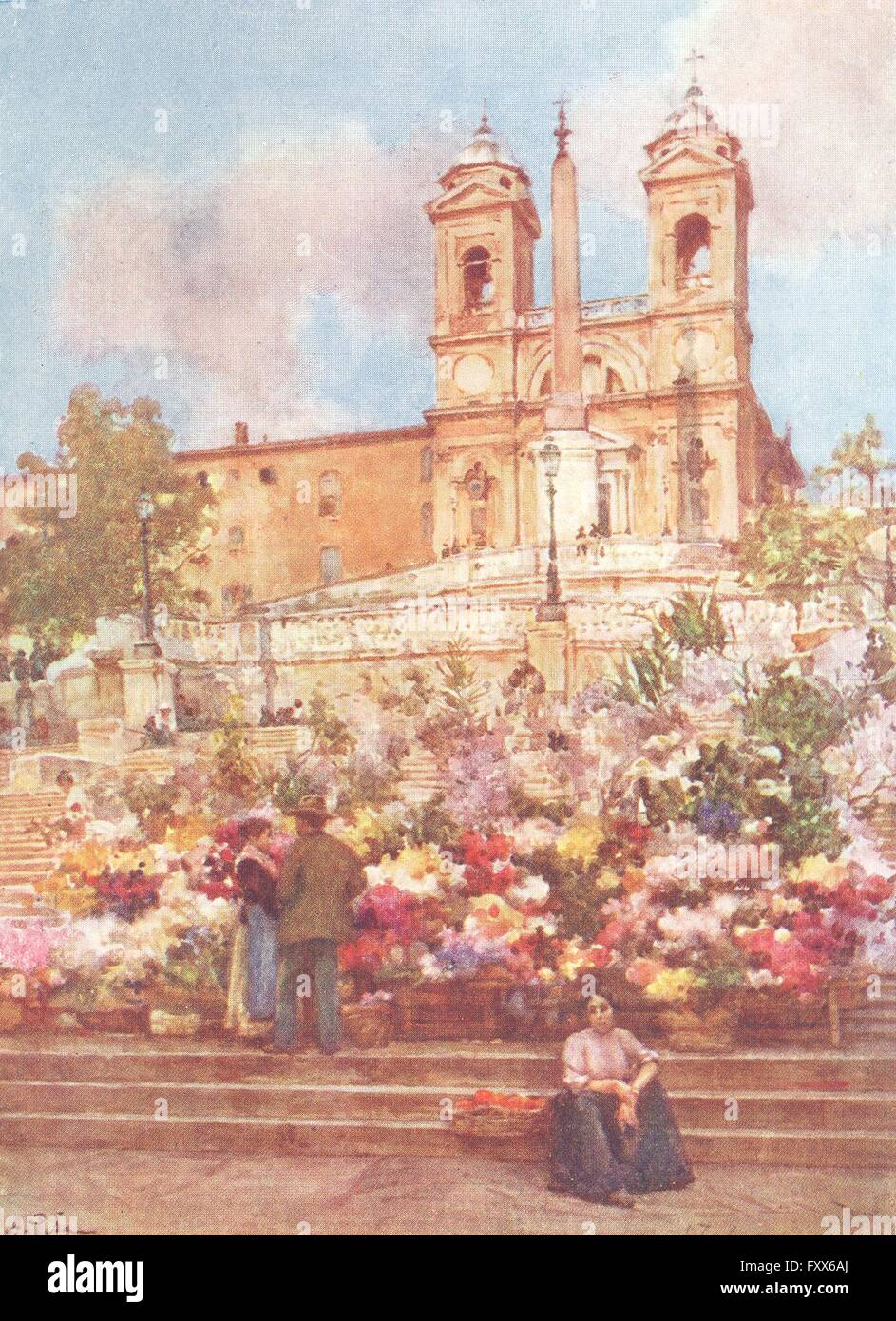 Rom: Spanische Treppe, Piazza di Spagna, antique print 1905 Stockfoto