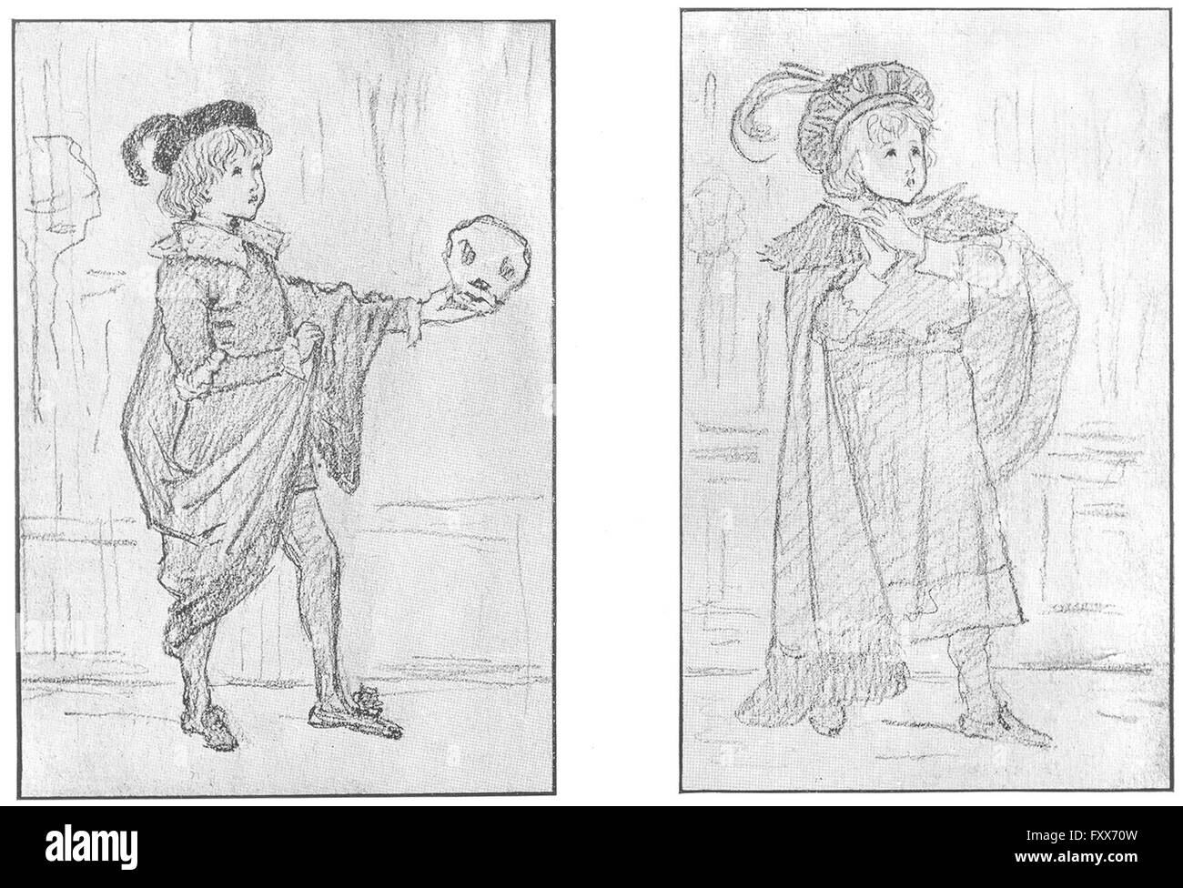 KATE GREENAWAY: Tragödie Amateur Theatricals, antique print 1905 Stockfoto