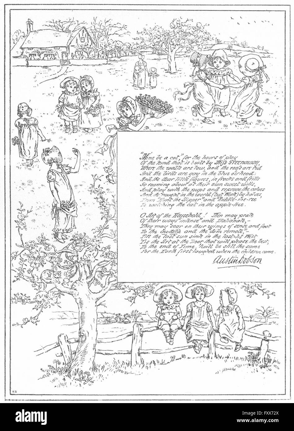 KATE GREENAWAY: Home Schönheit Gedicht, Austin Dobson, antique print 1905 Stockfoto