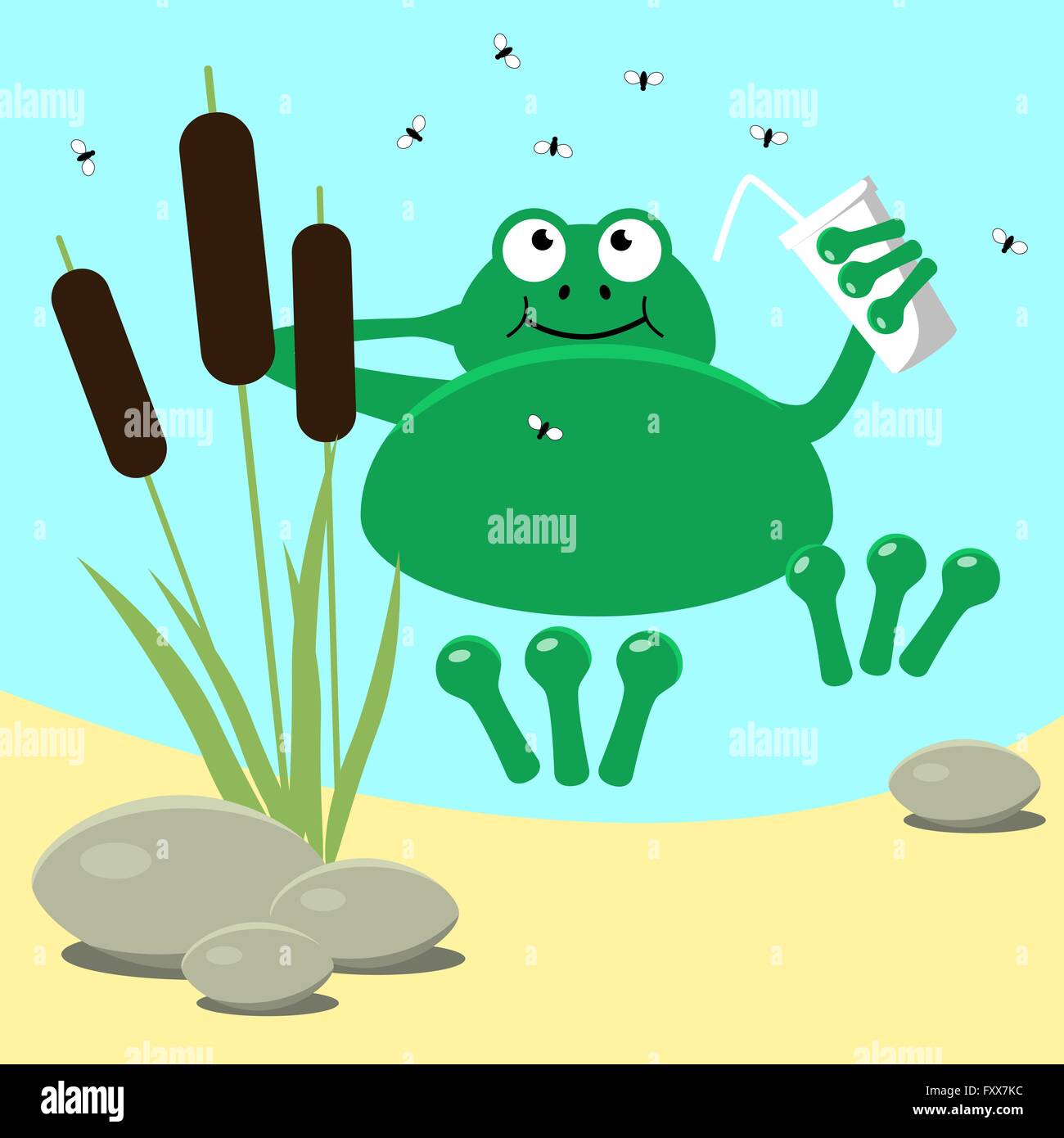 Frosch ruhenden Sumpf Schilf und Mücke. Vektor-illustration  Stock-Vektorgrafik - Alamy
