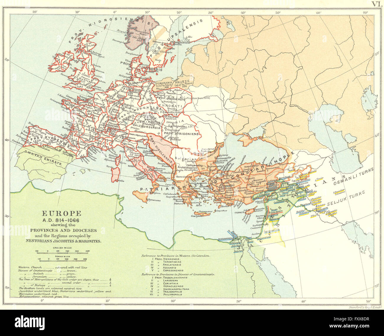 KIRCHLICHE Europa 814-1066AD: Provinz Diözese nestorianischen Jacobite, 1897-Karte Stockfoto