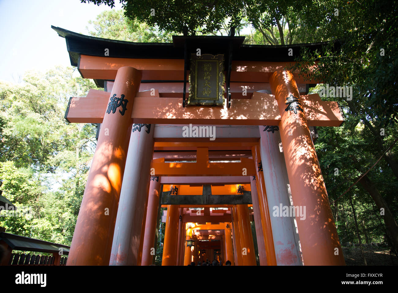 Nahaufnahme von der Vordereingang des Fushimi Inari-Taisha-Schrein in Kyōto, Japan. Stockfoto