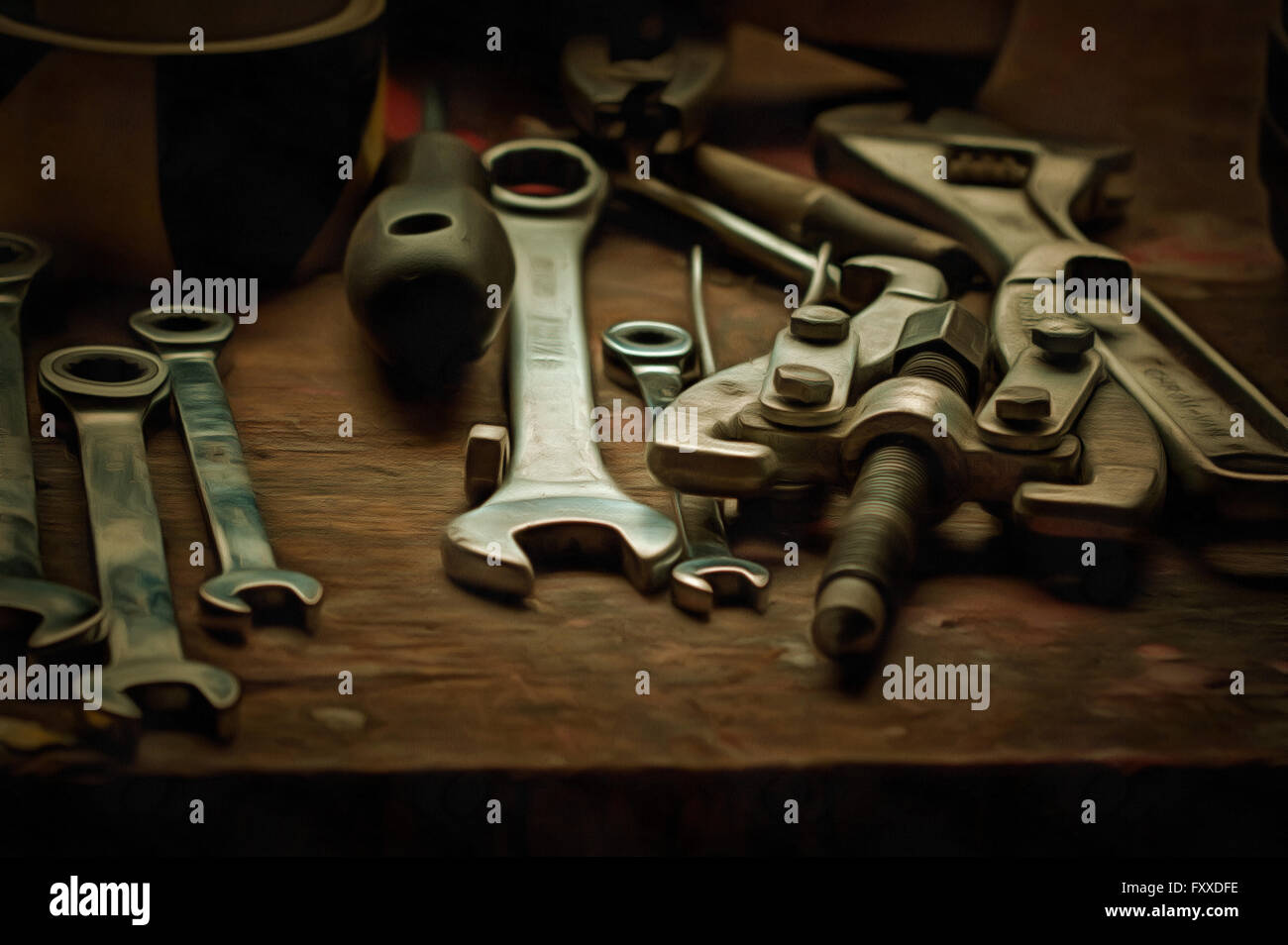 Verschiedene Hand-Werkzeug - übergreifenden Strecker - Stillleben Stockfoto
