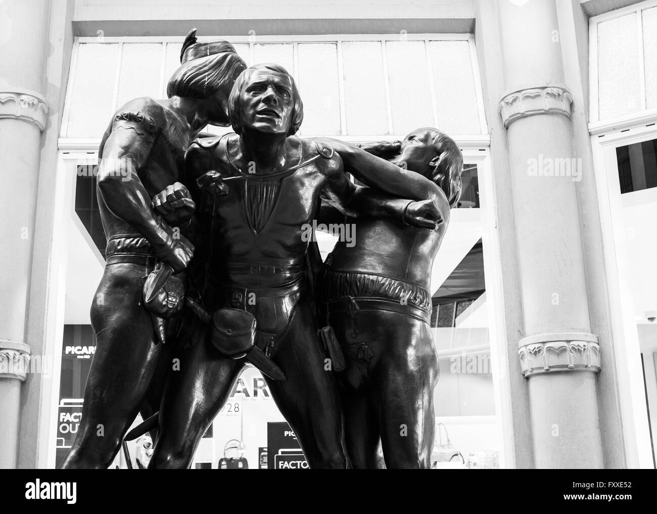LEIPZIG, 5 APRIL: Skulptur von Faust und Mephisto - Szene im Roman von Goethe in Leipzig am 5. April 2016 Stockfoto