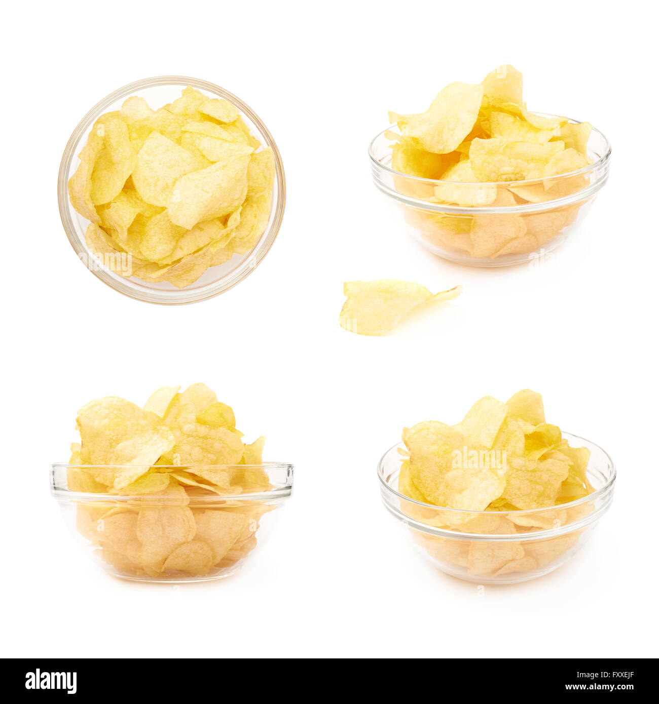 Mehreren Kartoffelchips in eine Glasschüssel Stockfoto