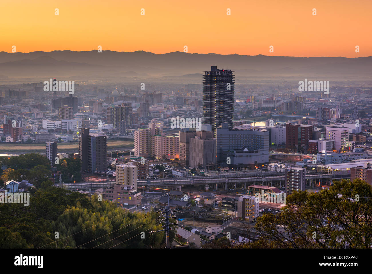 Kumamoto, Japan Skyline der Innenstadt. Stockfoto