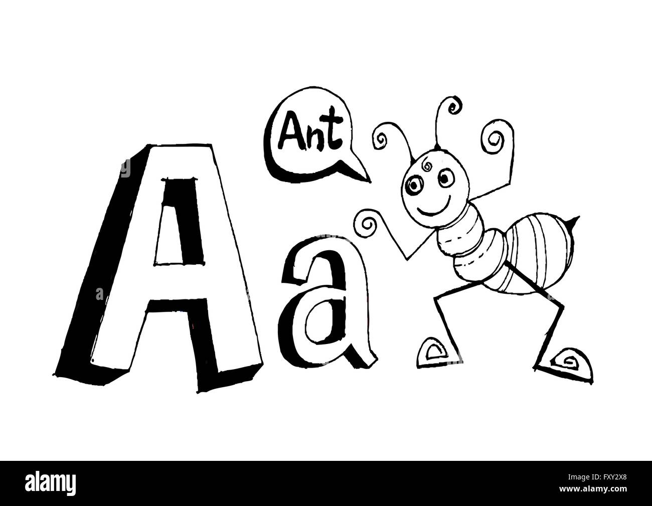 Ein b c d e f g h ich j k l m n o p Q R s t u v w x y Z Cartoon Textschrift Hand Zeichnung Vektor Buchstaben Stock Vektor