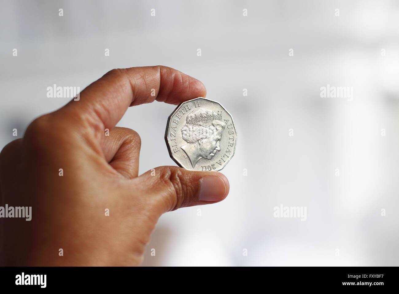 Schließen Sie herauf Bild der australischen fünfzig Cent-Münzen Stockfoto